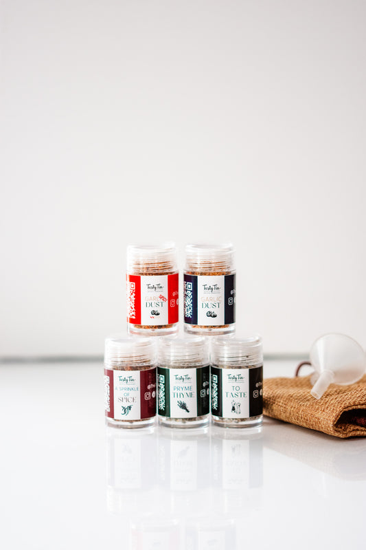 Emergency Flavor Kit – 5 Mini Plastic Seasonings for Travel, Gifting, and Holiday Cooking