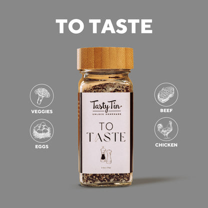 Tasty Tin To Taste gourmet seasoning shaker with wooden lid for veggies eggs beef and chicken