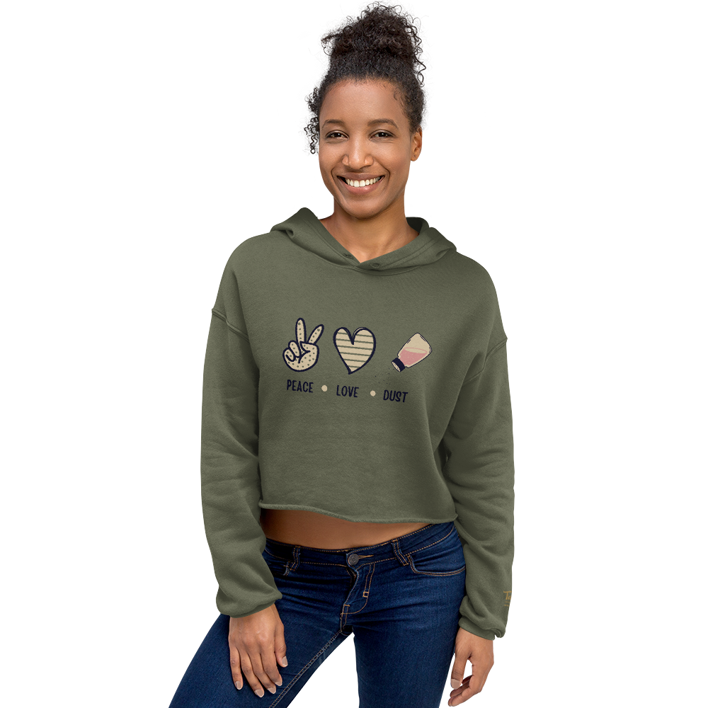 Embroidered Tasty Tin Peace Love Dust Crop Hoodie